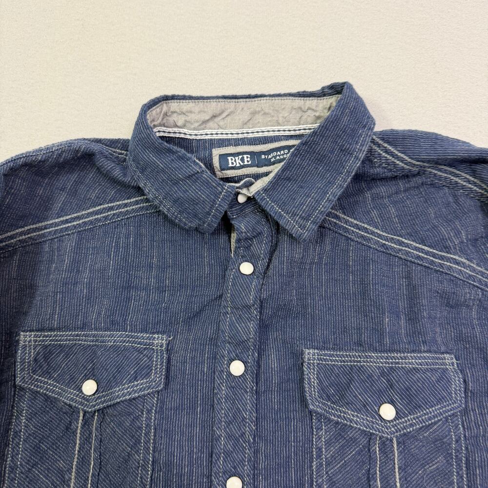 BKE Striped Standard Shirt Men's Extra Large Blue Pearl Snap Button Western - Picture 3 of 9